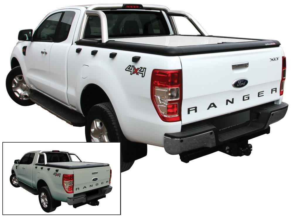 Tonneau Cover Aluminium Ford Ranger Double Cab 2012+ Compatible Roll Bar D'origine Gris Nacre 2Pnc