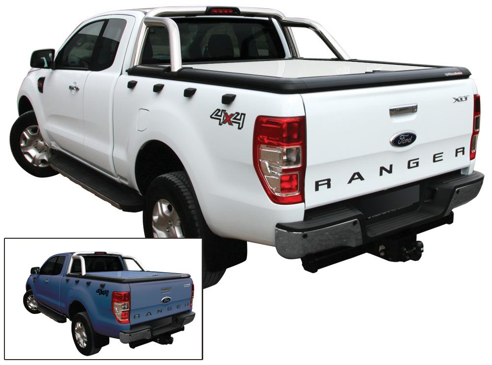 Tonneau Cover Aluminium Ford Ranger Super Cab 2012+ Compatible Roll Bar D'origine Bleu Ocean 6Dvc