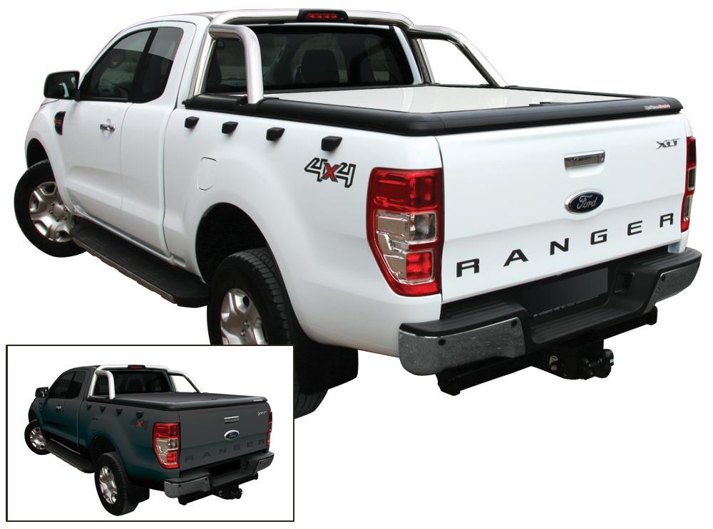 Tonneau Cover Aluminium Ford Ranger Super Cab 2012+ Compatible Roll Bar D'origine Noir Shadow G9Ze