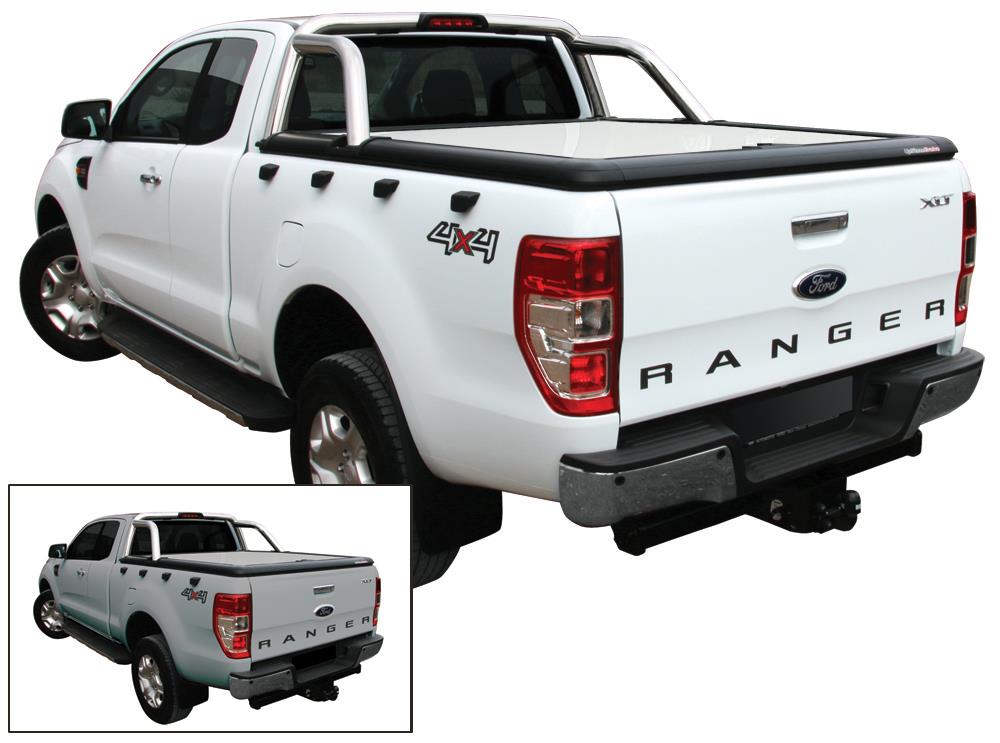 Tonneau Cover Aluminium Ford Ranger Super Cab 2012+ Compatible Roll Bar D'origine Gris Lunaire Zjnc