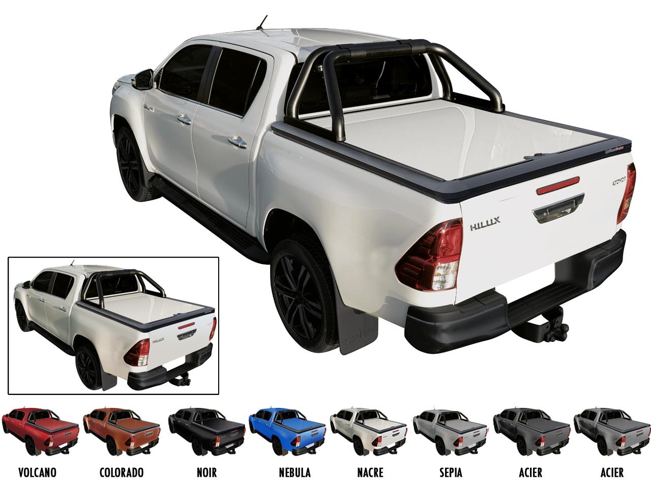Tonneau Cover Alu V2 Toyota Hilux 2016+ Double Cabine Peint Blanc Nacre 070