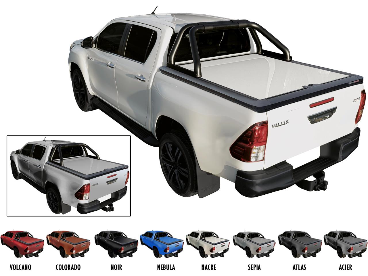 Tonneau Cover Alu V2 Toyota Hilux 2016+ Double Cab Peint Gris Acier 1D6
