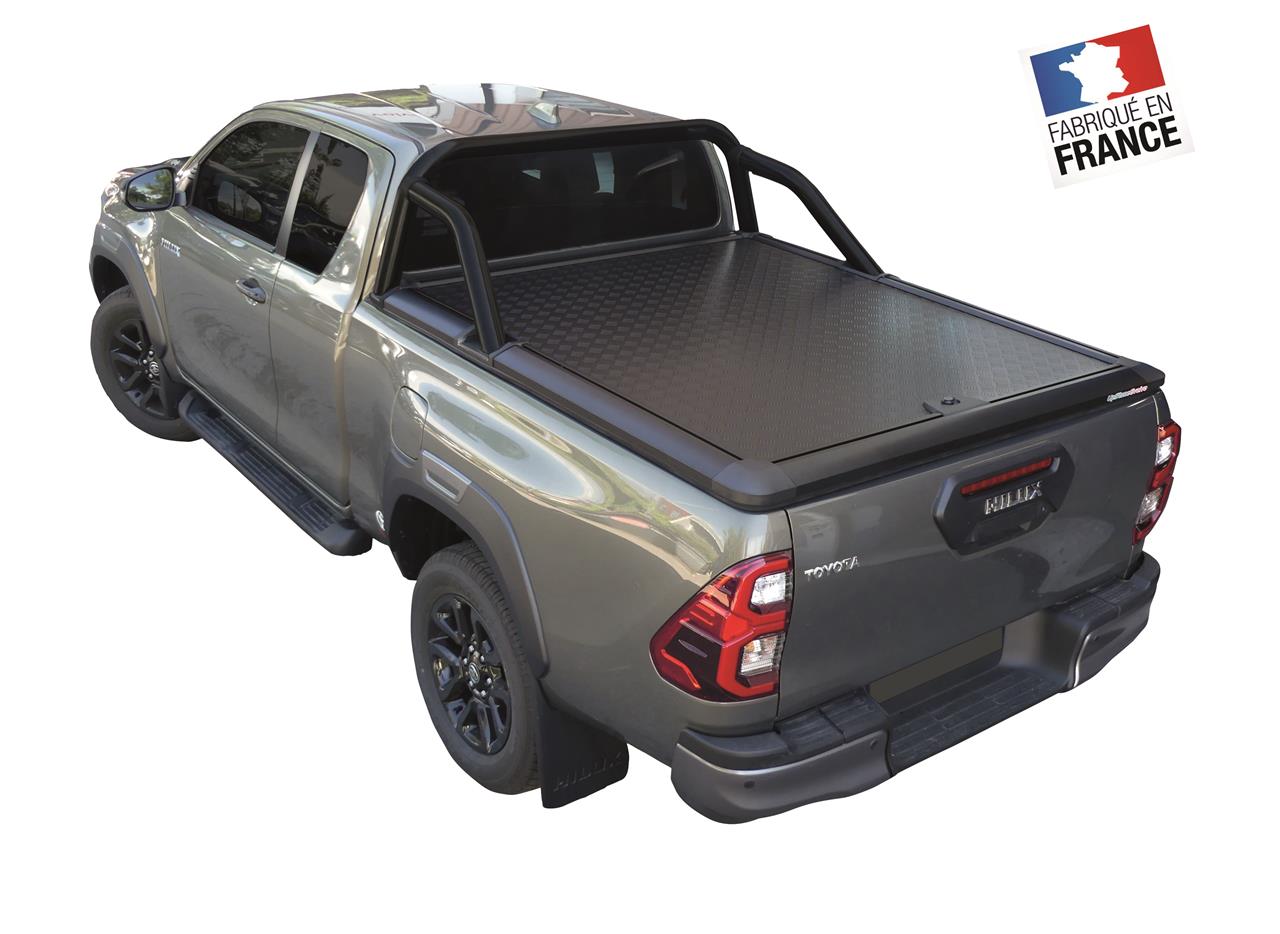 Tonneau Cover Thermolaqué Noir V2 Toyota Hilux 2016+ Extra Cabine Compatible Roll Bar Upstone