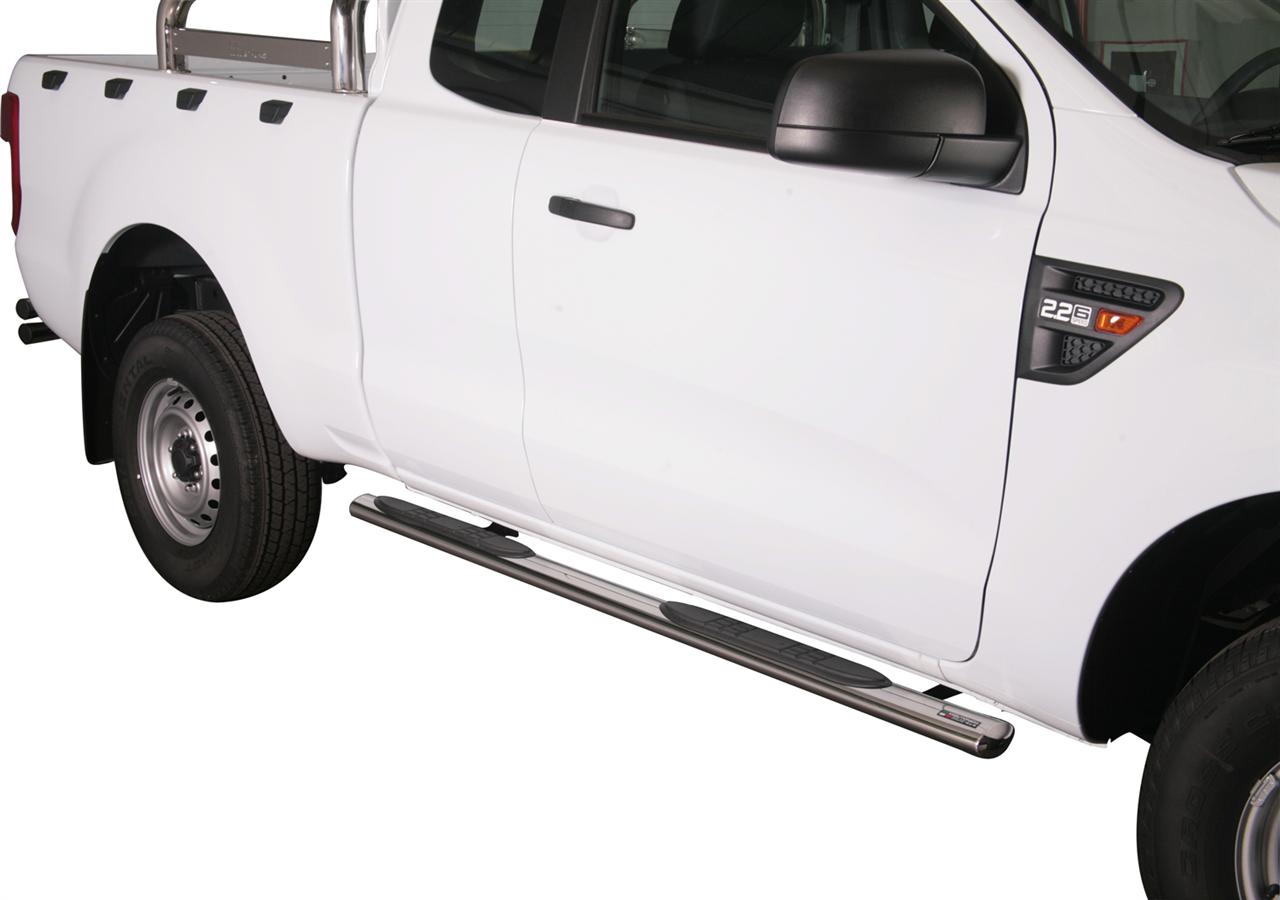 Tubes Marche Pieds Ovale Inox Noir Ø 76 Ford Ranger 2012/2022 / 2023+ Super Cab